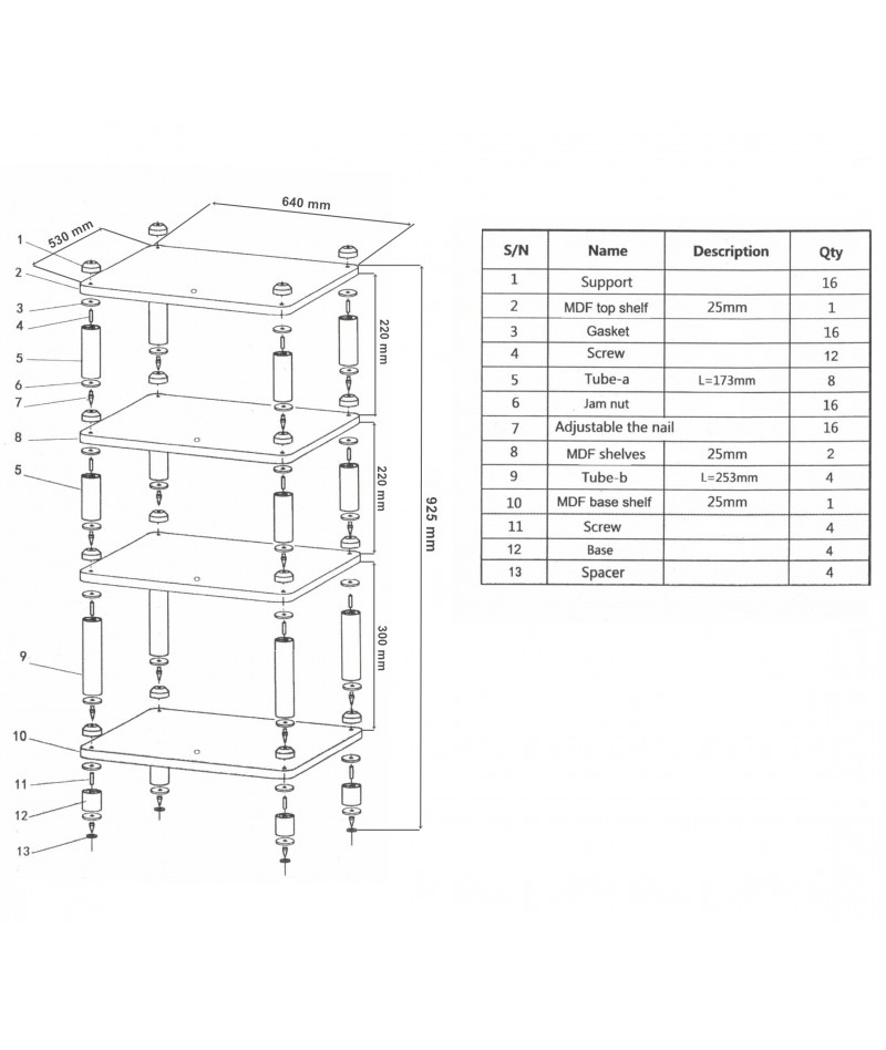 Extrema AR404 MK2 4 Shelves Audio Racks Colour Black